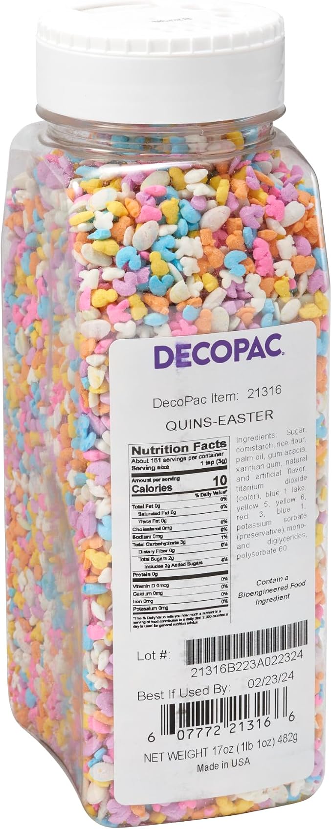 DECOPAC Deluxe Easter Quins, 17oz, Fancy Sprinkles Shaped Like Animals & Eggs, Candy Sprinkles in Handheld Container, Edible Sprinkles For Celebration Cakes, Cupcakes, Cookies
