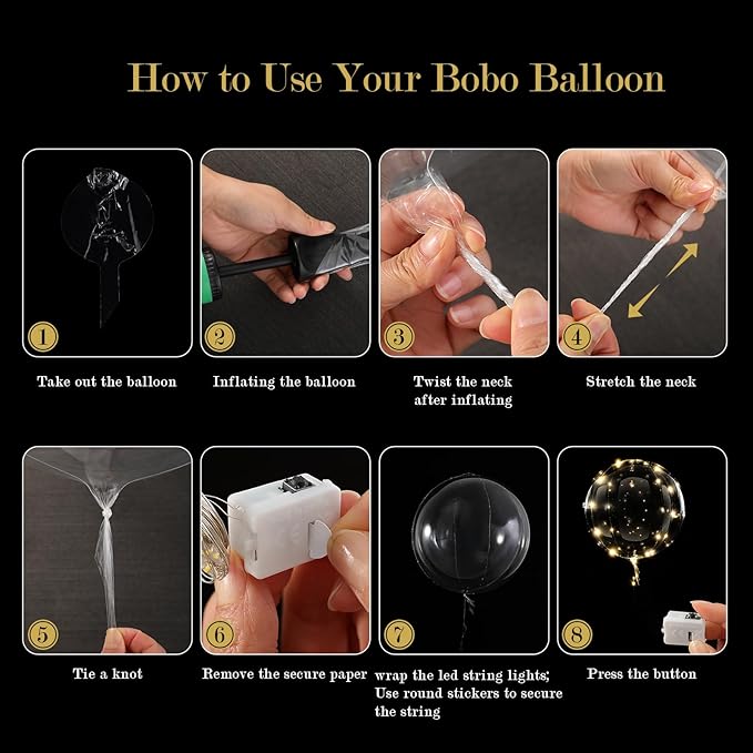 Light Up LED Balloons 12 Pack – 22" Clear Bobo Balloons with 10ft Warm White LED String Lights, 3 Light Modes, Batteries Included – Perfect for Parties, Weddings, Christmas & Outdoor Decorations