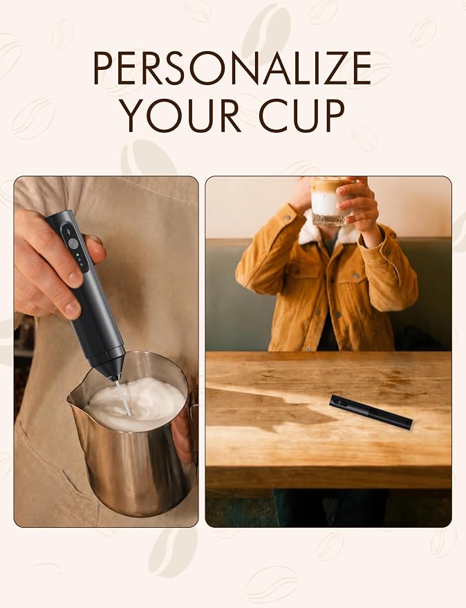Rechargeable Milk Frother Hanheld, 3 Speed Frother Wand Drink Mixer Handheld Coffee Stirrers Electric Frother for Coffee Mixer Wand -Black