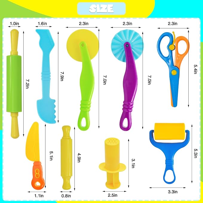 Dough Tool Set, 28 Pcs Basic Dough Tools Kits for Kids, Dough Accessories Includes Cutters Roller, Rolling Pins, Safety Scissors, Plastic Knife