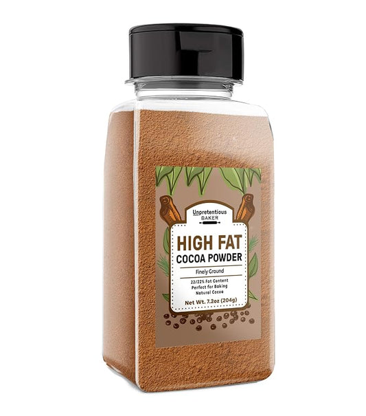 Unpretentious High Fat Cocoa Powder, Smooth & Natural, 22-24% Fat Content, Baking Essential (7.2 Ounce)