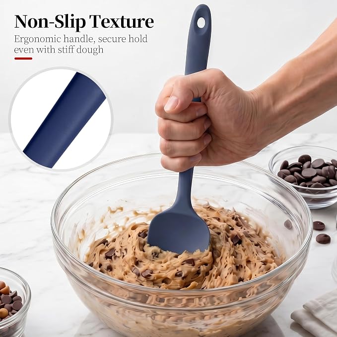 600ºF Heat Resistant Silicone Spoon Spatula Set of 3, Blue | High Heat Food Safe Seamless Kitchen Spoonula Scraper for Cooking Baking Mixing Scraping Stirring Nonstick Cookware Pan Bowl