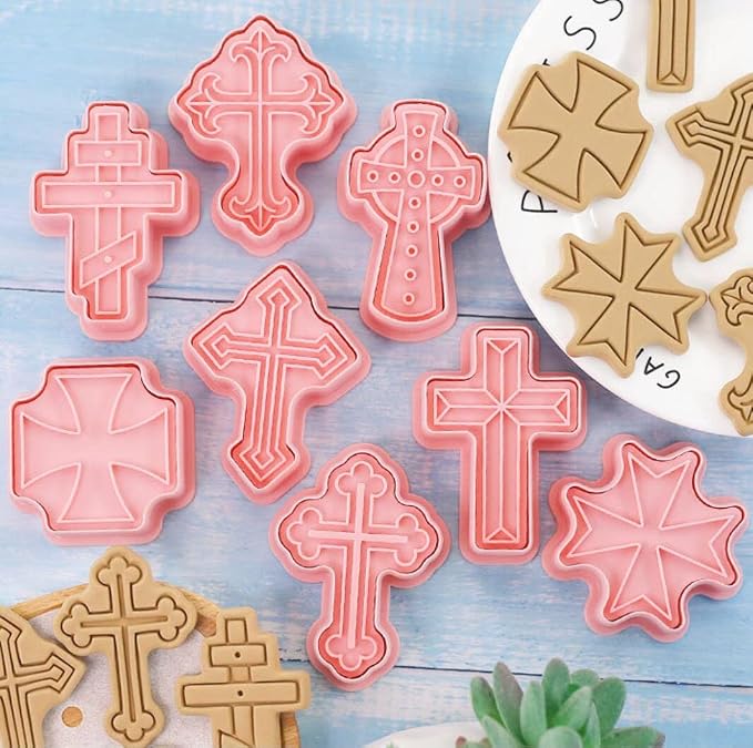 8 Pieces Cute Christian Cross Cookie Cutters Plastic Cookie Stamps Cookie Mould Press Cross Cookie Mould Set Baking Kitchen Tools (Cross 1227B)