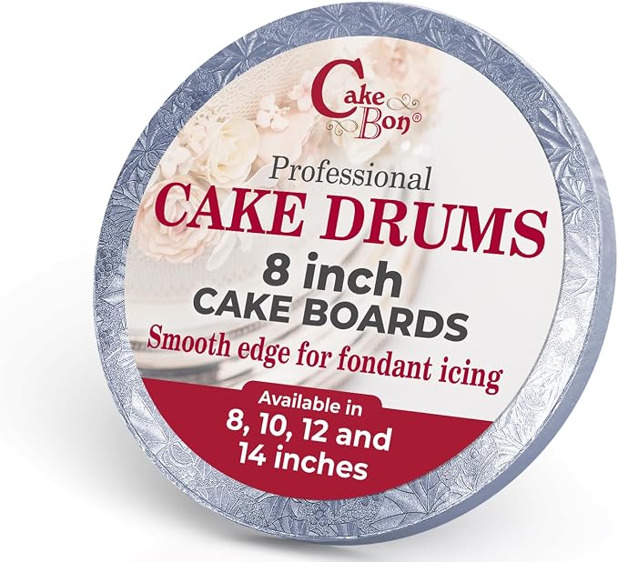 Cakebon Round Cake Boards - Sturdy 1/2 Inch Thick Cake Drums - 8 Inch Professional Base para Pastel Smooth Straight Edges Silver 1-Pack