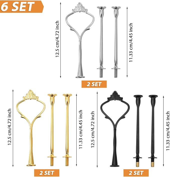 6 Sets 3 Tier Cake Stand Hardware Tiered Tray Plate Hardware Kit Heavy Metal Cake Fruit Food Plate Stand Fitting Stacking Kit for Serving Dessert Cupcake Dish Food(Simple,Black, Silver, Gold)