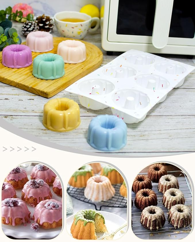 Jello Molds, 3pcs Silicone Fluted Tube Cake Pans, 6-Cavity Non Stick Silicone Baking Molds for Cupcake, Donuts, Muffin, Cornbread, Brownie, Jellies (Confetti)