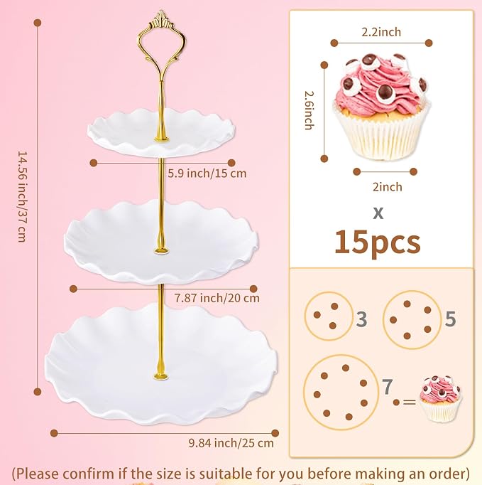 BACUTHY 3 Tier Cupcake Stand Holder, Plastic Cup Cake Tower Stand with Tiered Serving Tray for Dessert Display, Cupcakes, Donuts, Macaron and Fruits(White)