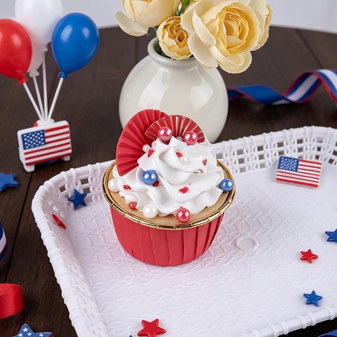 Red White and Blue Pearl Sprinkles for Baking Edible, 4th of July Sprinkles, Patriotic Sprinkles with 4 Sizes Sugar 130g/4.6oz, Cupcake, Ice Cream, Donuts, Macaron Toppings Supplies (2mm, 4mm, 7mm, 1cm)