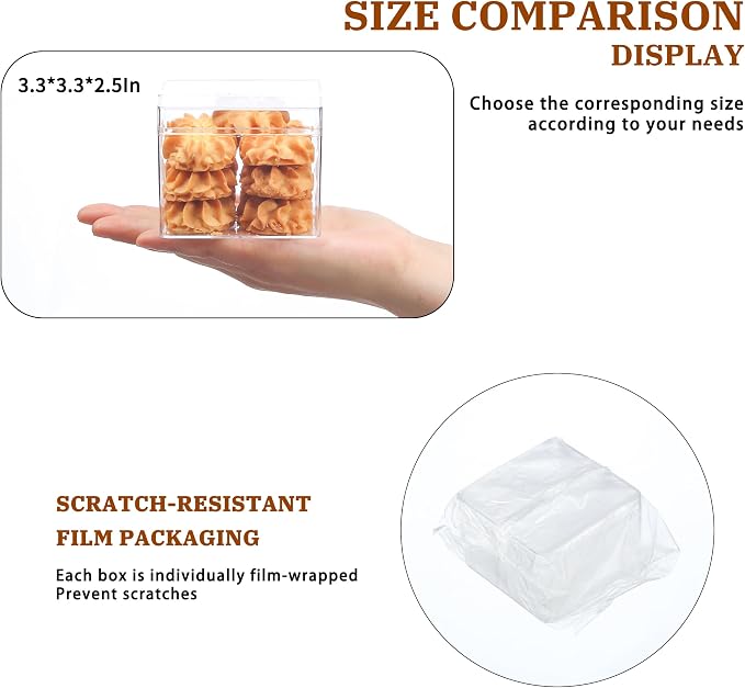 50 Pack 12OZ Square Clear Plastic Cups with Lids and Stickers Disposable Fruit Cups for Dessert,Tiramisu container with lid,Cupcake,Parfait,Pudding,Iced Cold Drinks,Snacks,Fruits,Bakeries