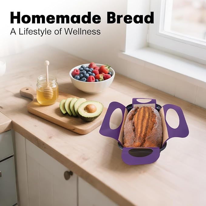 Loaf Pan with Liners Set: 2-Pack Nonstick 9 x 5 Inch Bread Pan and Loaf Liners for Homemade Oven Baking - Rectangular Baking Tray for Kitchen Home Baker Make Sourdough Banana Sandwich Bread(Purple)