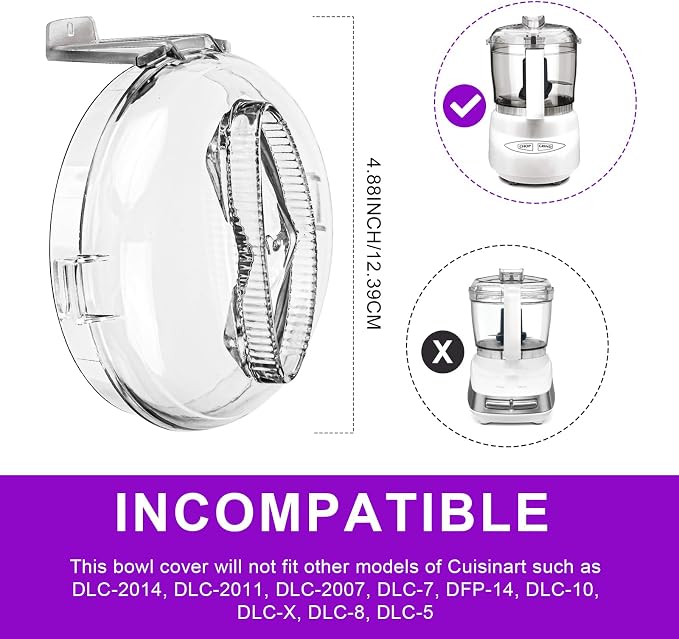 DLC-2AWBC-1 Replacement for Cuisinart Mini Prep Plus Food Processor Work Bowl Cover Parts, Fits All for Cuisinart DLC-2A 3 Cup Mini Prep Plus Food Processor Models, Only Use with Bowl DLC-2AWB-1