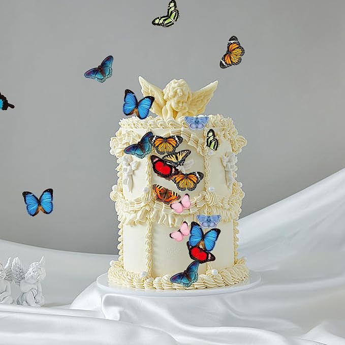 60Pcs Edible Butterfly Cake Topper Cupcake Wafer Paper Wedding Themed Party Kids Wedding Girl Women Party Birthday Cake Decoration Supplies