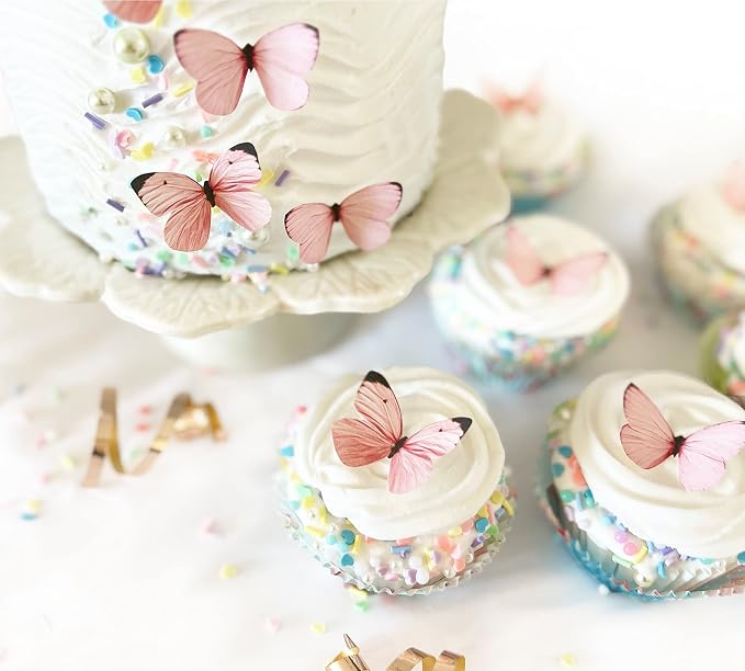 Sugar Robot Edible Butterflies for Cake Decorating - Small Pastel Pink Butterfly Cake Toppers and Cupcake Toppers - Decoration Made in the USA - Premium Crafted (Pink)
