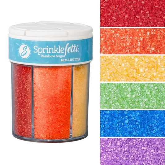 Sweets Indeed Rainbow Sanding Sugar 6 Cell Jar – Red Orange Yellow Green Blue Purple Decorating Sugar Crystals for Baking & Decorating Cupcakes, Cookies, Cakes & Desserts – 7.83 ounces