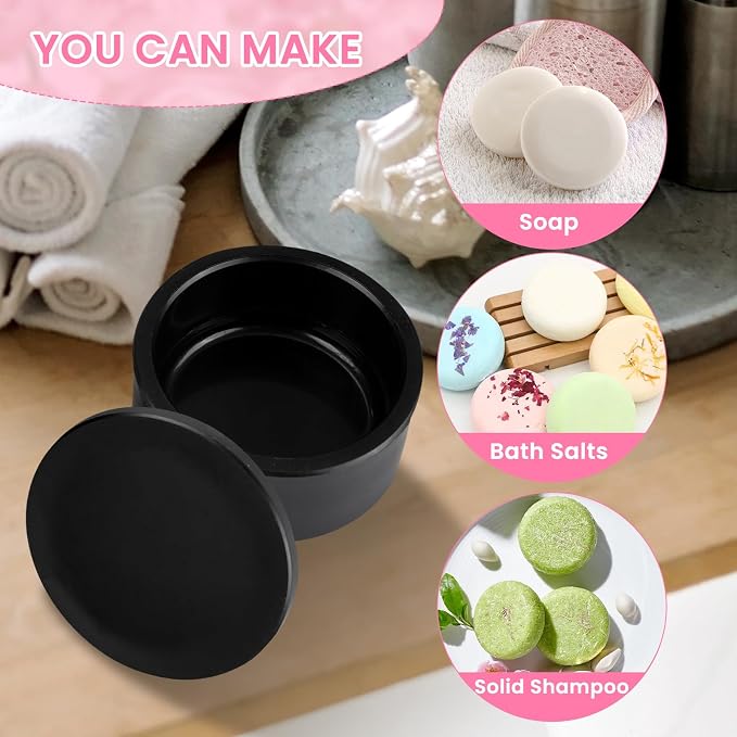 2.5inch Round Soap Shampoo Bar Mold, 3D Plastic Solid Bath Bomb Shower Steamer Press Molds for Making Shampoo Bars, Shower Steamers, Soaps, Bath Bombs, DIY Making Supplies (Round)