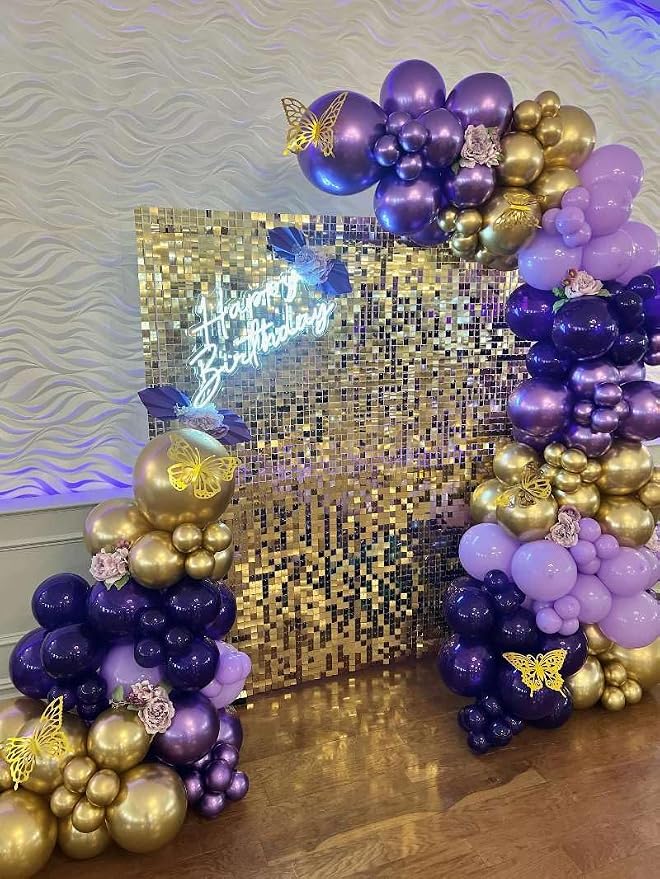 Purple and Gold Balloons Garland Arch Kit - 5 10 12 18 inch Different Size Purple Dark Purple Metallic Gold Balloons for Birthday Baby Shower Anniversary Adults Prom Luxury Party Decorations