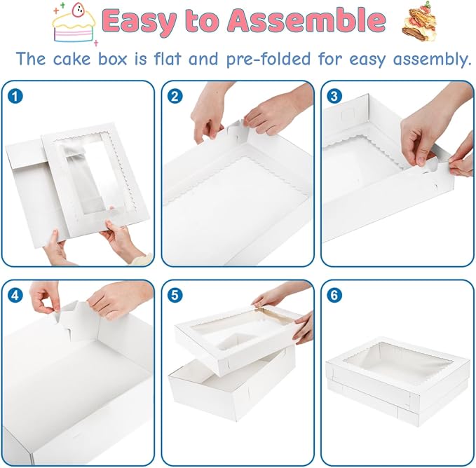 20 Pieces 14x10x4 Inch Cake Boxes, White Rectangle Quarter Sheet Bakery Boxes with Window, Large Paperboard Container for Donuts Cookies Baking Cake Pastry Pie Packaging