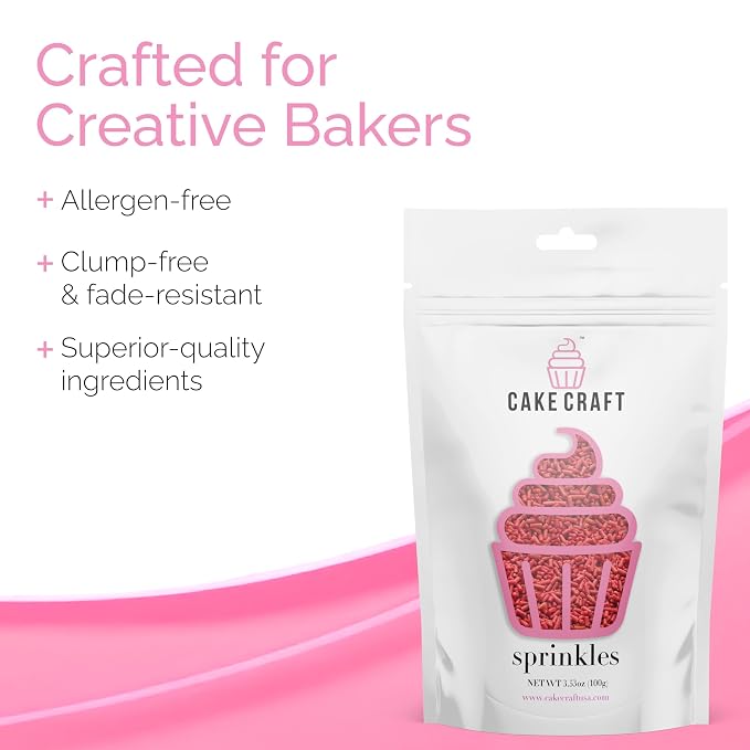 Cake Craft Sprinkles – 3-Pack (100g Each) | Decorating Cakes, Cupcakes, Cookies & More | Red – Jimmies