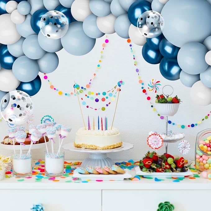 Blue Balloon Garland Arch Kit, 109 Pcs Macaron Blue Confetti & Metallic White Silver Balloons for Baby Shower Boy's Birthday Party Wedding Graduation Decoration Supplies