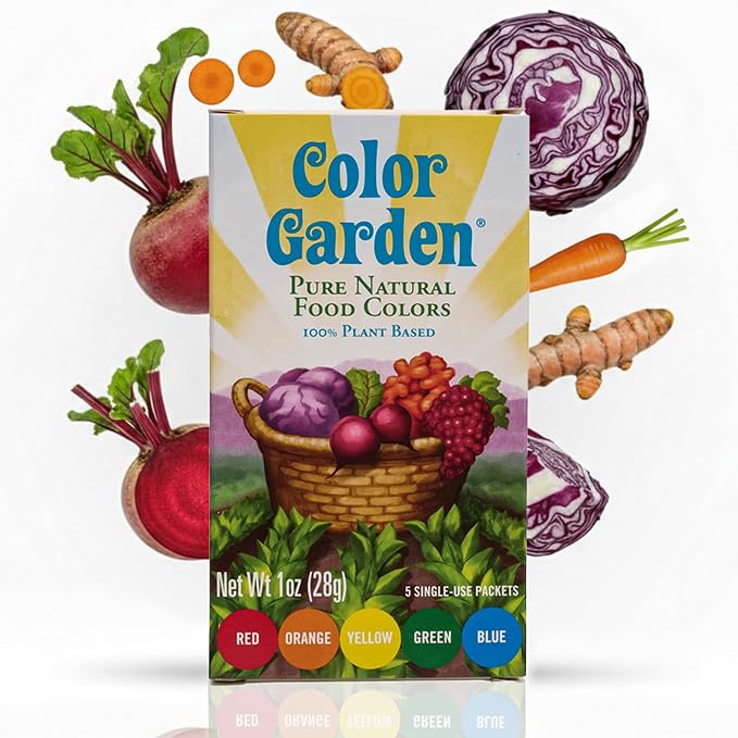 Color Garden Natural Food Coloring, Multi – 5 ct (Red, Yellow, Blue, Green, Orange) 1 oz, Plant-Based Liquid Dye, Vegan, Non-Toxic, No Artificial Colors