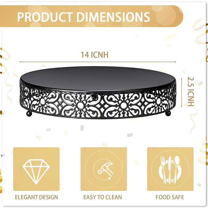Wenqik 14 Inch Cake Stand Round Metal Cupcake Dessert Wedding Cake Stand Cookies Display Holder Fruit Food Serving Tray for Table Wedding Birthday Anniversary Party Decor (Black)