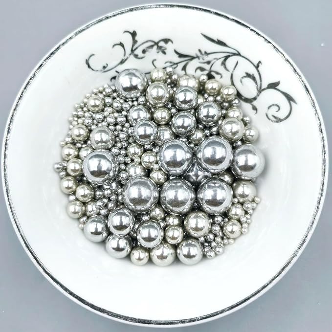 Edible Pearl Sugar Sprinkles Silver Candy Mixing Size Baking Edible Cake Decorations Cupcake Toppers Cookie Decorating Celebrations Wedding Valentines Easter Halloween Christmas Supplies 120g/ 4.23oz