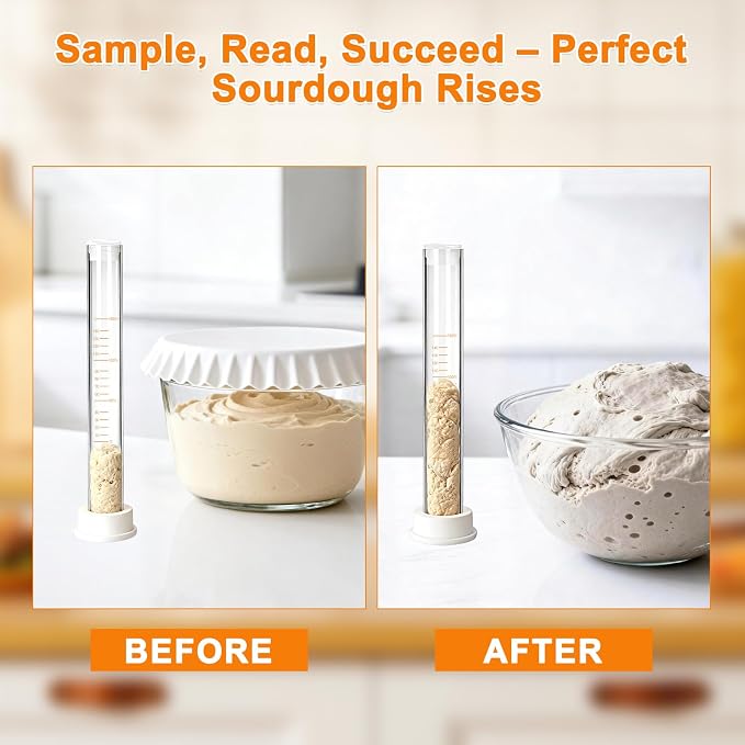 Sourdough Aliquot Jar Kit - 10 Inch Glass Rise Measuring Tube, Pump, Silicone Base & Cleaning Brush, Precision Dough Fermentation Tracker