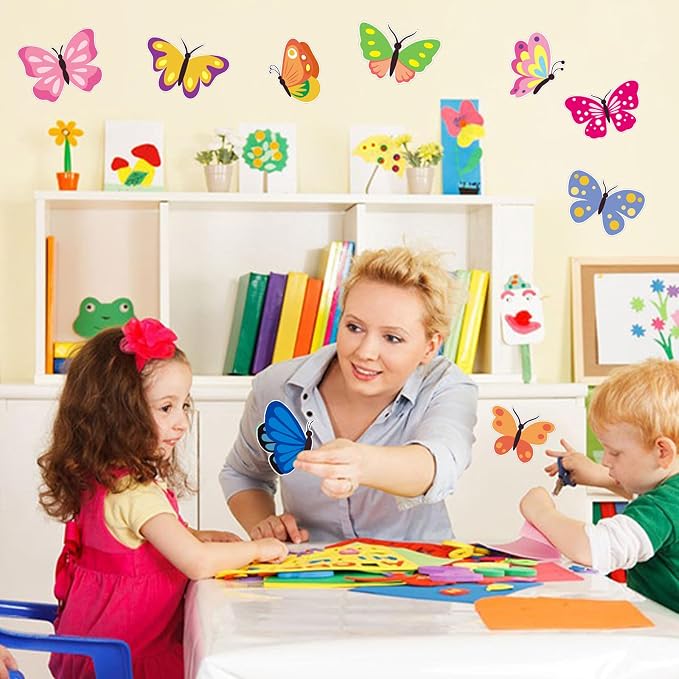 Vuzvuv 54Pcs Spring Colorful Butterfly Cutouts Paper with 100Pcs Glue Points for Wall Bulletin Board Decorations or Theme Party or Classroom Decor Supplies