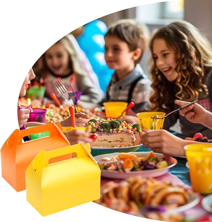 UnicoPak 30 Pack Yellow Party Favor Bag Boxes, Gable Gift Boxes for Candies Treats Goodies Cookies, Ideal for Yellow Party Favors, Themed Birthday Party, Valentine's Day, 6.5x3.5x3.5 Inches