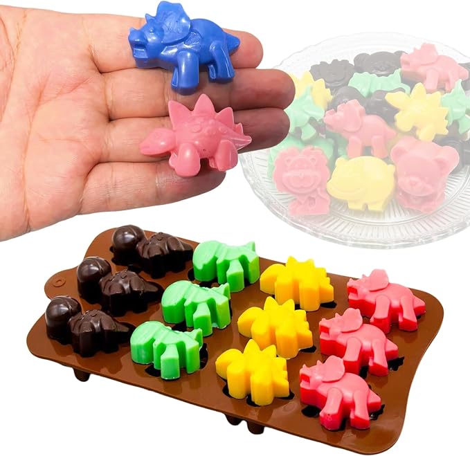3-Pack Chocolate Molds Silicone(1.8 Inch two-bite size),Animal Silicone Molds,Moldes para gelatinas individuales.Features Bear,Dinosaur,Lion,Hippo,Bees,Ladybugs,Beetles,Butterflies,and Flowers.