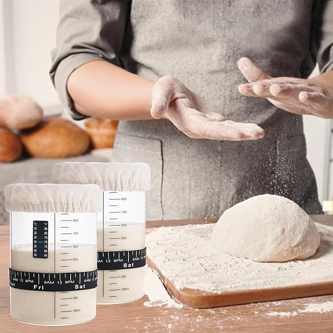 Sourdough Starter Jar Kit, 34 OZ Large Wide Mouth Sour Dough Starter Jars Glass, Sourdough Bread Baking Supplies, Sourdough Tools for Beginners and Pro, 2 Pack