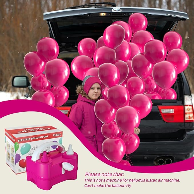 Electric Balloon Pump for Party Decorations – Portable Inflator, Auto Shutoff, Balloon Air Pump Dual Nozzle Rose Red 110V 600W ﻿