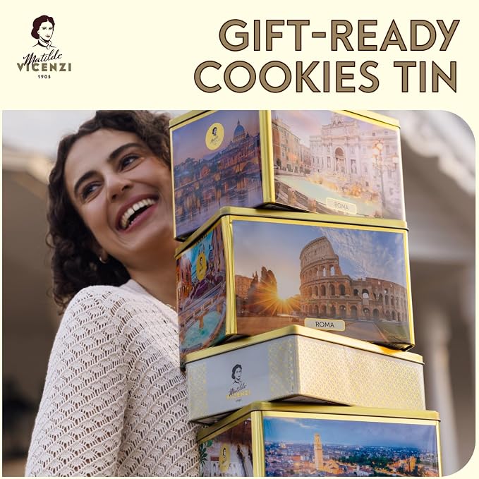 Matilde Vicenzi Verona Cookie Tin - Gourmet Italian Cookies Assortment in Individually Wrapped Trays - Pastries & Bakery Dessert for Dads & Teachers Gifts - Assorted Cookies in Italian Design Gift Tin 25.4oz (720g)