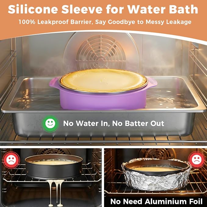 Non-toxic Springform Pan 9 Inch Nonstick Cheesecake Pan with Sleeve | Leakproof Spring Form Pan for Cheesecake, Stainless Steel 9 Inch Springform Pan, Cheese Cake Pans for Baking and Water Bath