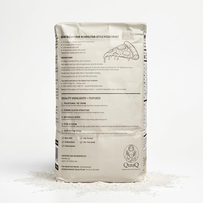 QuuQ 00 Pizza Flour 3 Pack 13.2 lb (6 kg), Type 00 Flour, Neapolitan Style, Ultra Fine Grind, Unbleached Unbromated Non-GMO Enriched Wheat Flour, Wood Fired and Home Oven Baking