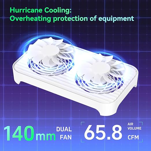 X4 Quiet USB Cooling Fan, High Speed Dual 140mm USB PC Fan, 1-Touch Switch & 2 USB Ports, Stackable Design for Router, Receiver Amplifier, DVR, PlayStation, Xbox, Computer Cabinet Cooling