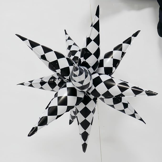 32"" Exploding Star Balloons 3-Pack (Black and white checkerboard)