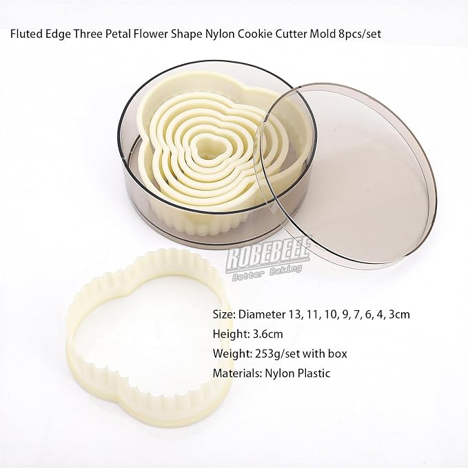 Multi-Shape Nylon Cookie Molds Round Square Star Plastic Geometry Biscuit Cutter Dough Mousse Bread Slicer DIY Bakery Utensils (Fluted Three Petal)