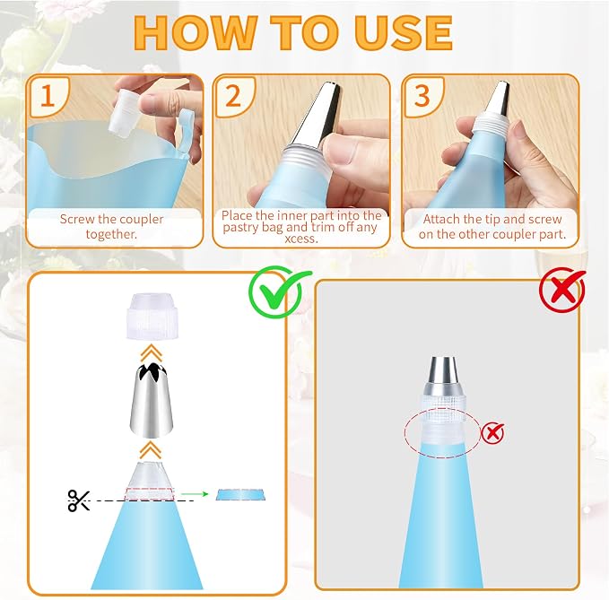 Piping Bags Set - 6pcs Reusable Silicone Pastry Piping Bag Large Icing Decorating Tools With 3 Couplers For Cake Cookie Frosting Baking Tools (12"+14"+16")