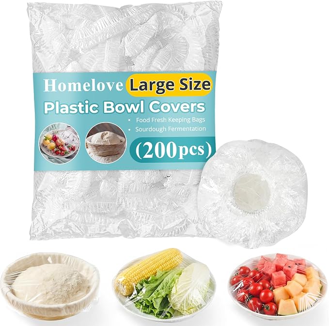 Homelove 200pcs Bowl Covers Bread Proofing - Large Plastic Wrap for Food Sourdough Bread Baking Rising Elastic Reusable Plate Covers Outdoor Food Fresh Keeping Bags Shower Cap Hair Deep Conditioning