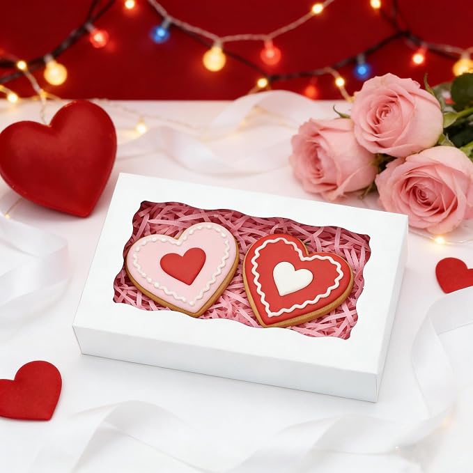 20pcs Cookie Boxes with Window 7x4.375x1.5 Inches Bakery Boxes Treat Box Chocolate Covered Strawberries Box for Christmas Valentine's Day Mother's Day - White