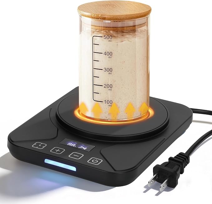 Sourdough Starter Warmer with 1°F Thermostat Control(70-100℉)24H Timer Memory Function Heating Pad for Fermentation, Heating Mat for Home Baking Fits Jars Up to 40oz (Black)