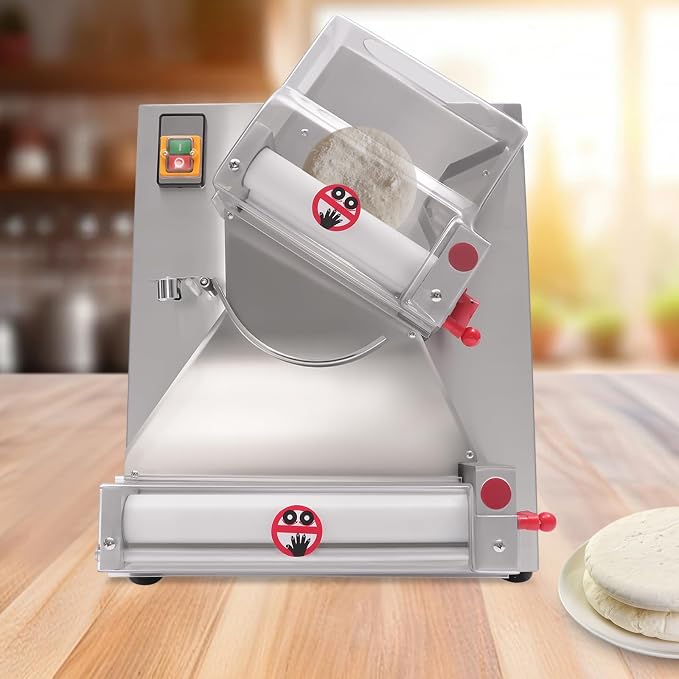 Pizza Dough Roller Sheeter, 4-12 inches Automatic Stainless Steel Pizza Press, 370W Adjustable Thickness Commercial Electric Stainless Steel Dough Press Machine for Making Various Types of Dough