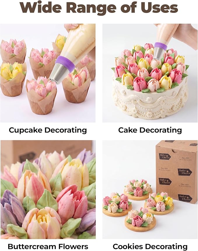 Bake Choice 46 Pcs Russian Piping Tips Set, Upgraded Piping Bags and Tips Set, Cake Decorating Kit with 6 Russian Piping Tip, 2 Leaf Piping Tip, 2 Couplers, 36 Piping Bags for Cupcake, Cookie, Baking