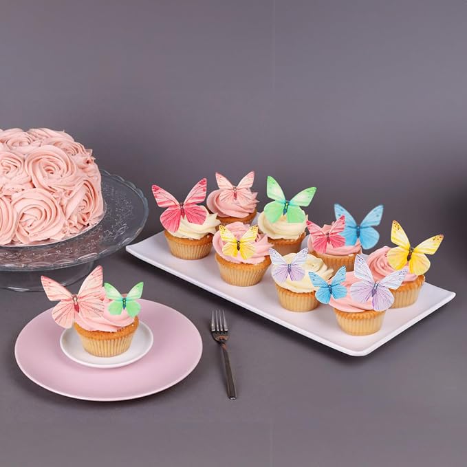 Gyufise 72Pcs Edible Cupcake Toppers - Butterfly Theme Cake Decoration for Baby Shower, Kids Birthday Party