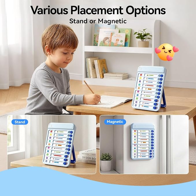 Magnetic Chore Chart Board with Sliders 19 Personalizable Sheets and Marker, Magnetic Fridge Whiteboard for Checklist Chore Chart for Multiple Kids, Daily Routine Chart for Habit Tracker - Blue