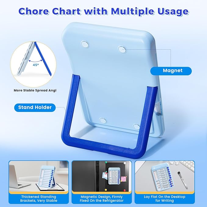Magnetic Chore Chart for Kids, ADHD Tools to Do List Check List Chart Board Routine Chart, Visual Schedule for Fridge, Home with 10 Sliders and Magnetic Marker - (Blue+Pink)