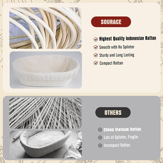 Complete Sourdough Starter Kit,10 Inch Round & 9 Inch Oval Banneton Sourdough Bread Baking Supplies With Sourdough Starter Jar, Sour dough Starter Kits for Women, Men, and Bread Bakers