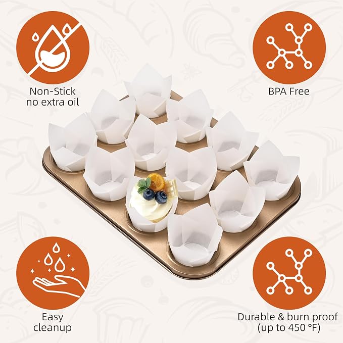 200pcs White Tulip Cupcake Liners for Baking Cups, Premium Parchment paper Tulip Muffin Liners, Greaseproof Cupcake Wrapper for Party, Christmas by JIRNGLA