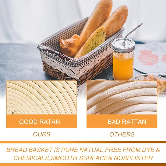 Banneton Bread Proofing Basket - Banneton Basket Set of 2 Pack 7 inch Round Sourdough Proofing Basket with Liner - Handmade Rattan Proofing Rising Bowl for Artisan Bread Making Baking Supplies